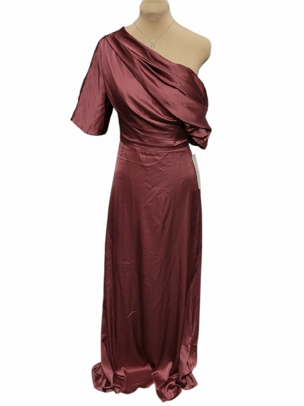 One-Shoulder Satin Evening Gown in Dusty Rose
